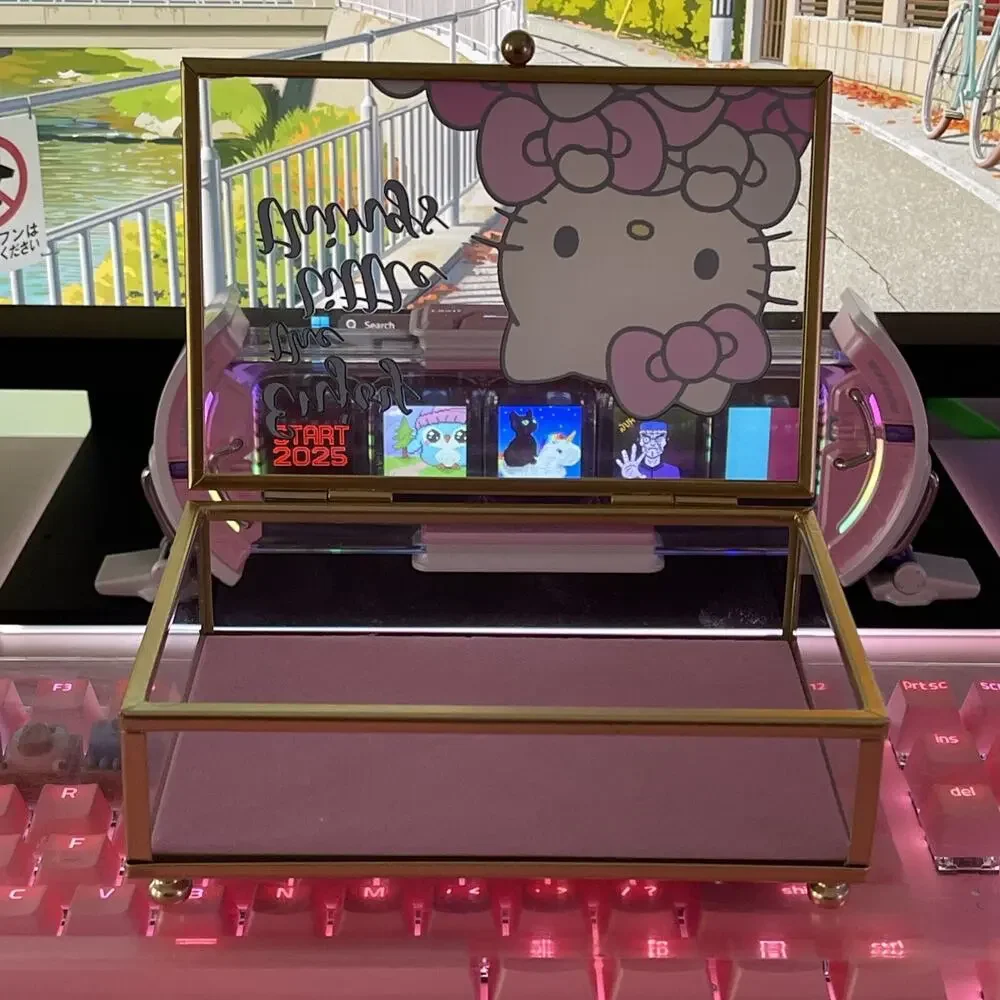 Hello Kitty Glass Jewelry Box Pink Lined Bottom Gold 6